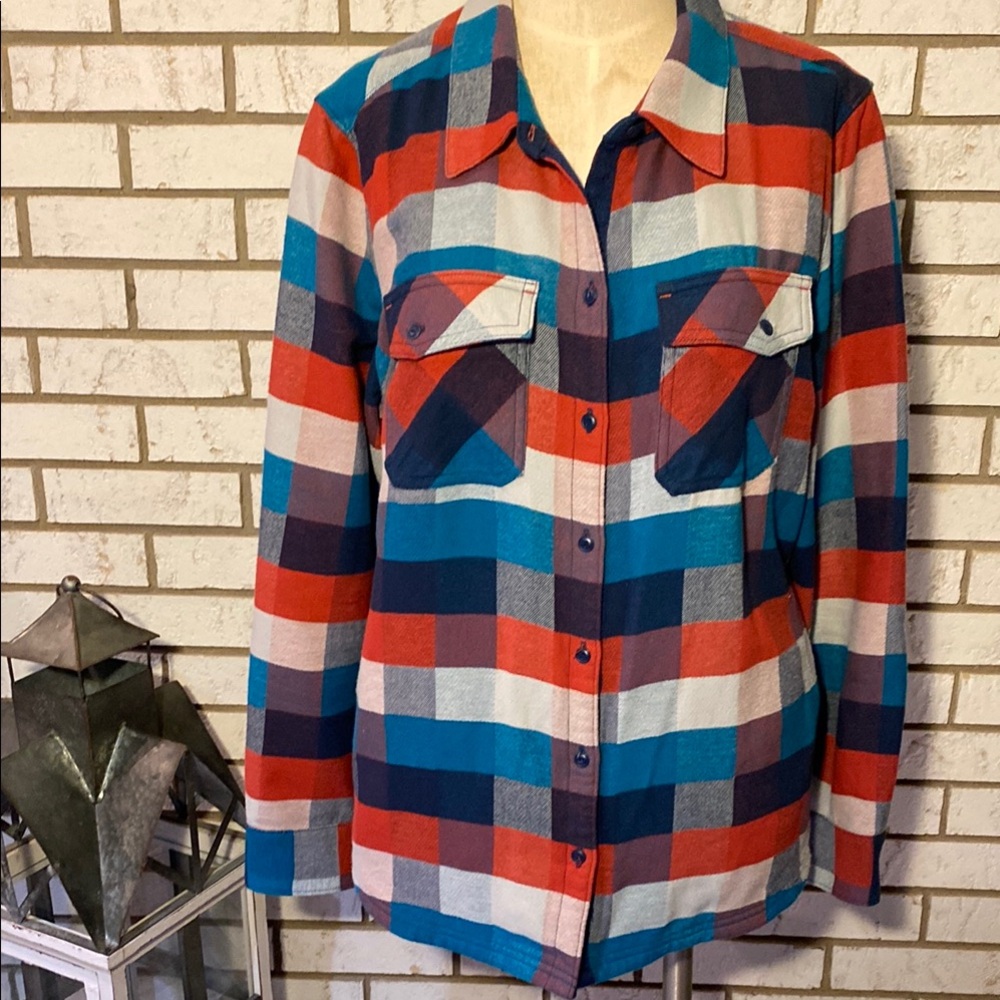 L.L. Bean Red and Blue Geometric Blouse